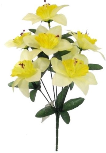 Actie Narcisbush Wit Geel +/-7  bloemen op een bos 36cm hoog Kunst narcis mooie grote bloemen