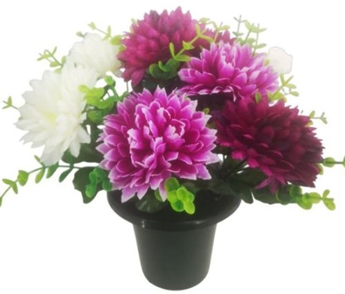 Grafstuk zijdebloemen Chrysant en Eucalyptus / stuk Rouwboeket Bloemstuk geschikt voor grafvaas