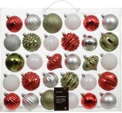 Kerstballen en ornamenten 7 cm Rood Wit Groen mix onbreekbaar doos 30 stuks
