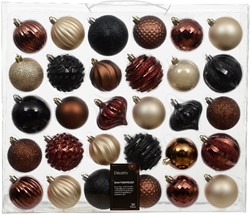 Kerstballen en ornamenten 7 cm Opaal Bruin Zwart onbreekbaar doos 30 stuks