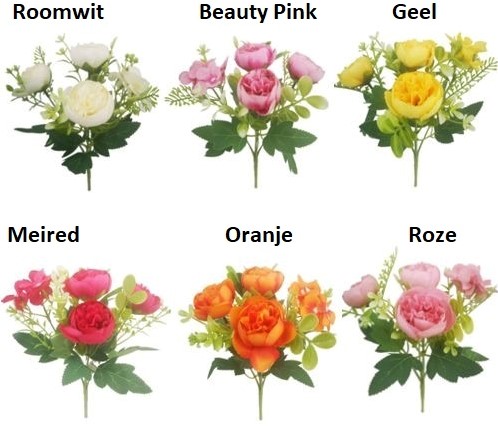 Boeketje Ranonkel, Hortensia en besjes  27cm RANUNCULUS HYDRANGEA AND BERRY BUSH Roze Zijdebloem vuller-2
