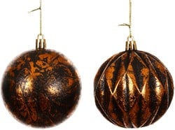 Luxe Kerstballen 8 cm Zwart en Koper onbreekbaar set 2 stuks