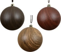 Luxe Kerstballen 8 cm bruin mat houtlook onbreekbaar set 3 stuks