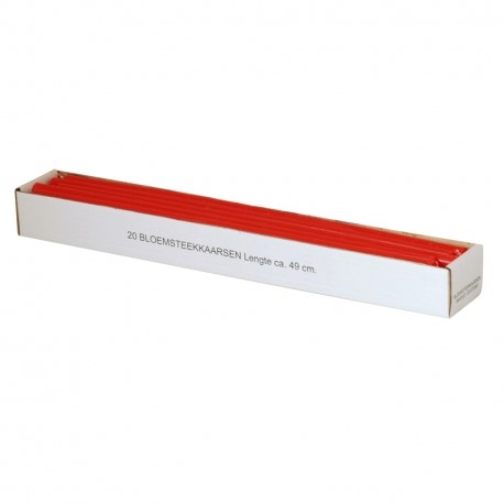 Doos 20 bloemsteekkaarsen 49 cm. XXL Adventkaarsen KerstRood Dunne lange kaarsen 15mm