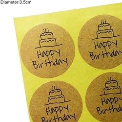 100 Stickers Labels Happy Birthday rond kraft gefeliciteerd sluitsticker