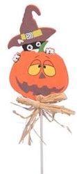 Bijsteker Halloween Hout met Pompoen en Hoed Oranje/zwart 5*8cm/ pak 10 Bijsteker
