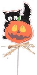 Bijsteker Halloween Hout met Kat en Pompoen Oranje/zwart 6*7.5cm/ pak 10 Bijsteker