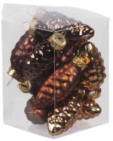 Hangers dennenappelvorm Dark Brown combi 6 cm ds  10+2st Hanger kerst herfst