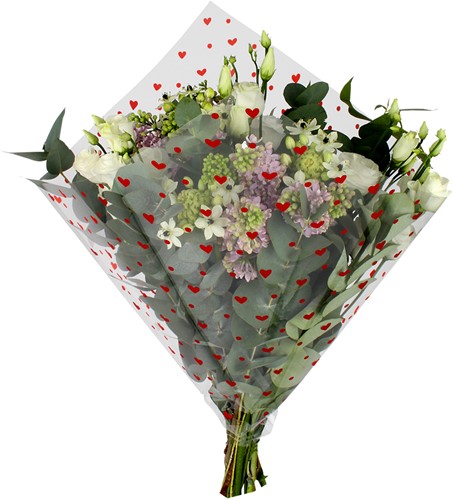 Boekethoezen 35*35cm. Quadra OPP35mu +/- 100st DENSITY OF LOVE Pak 100 st