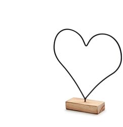  Frame Metalen hart op houten voet +/- 26 cm zwart Metal heart on base 26cm black zwart