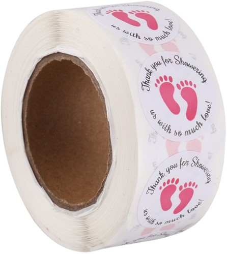 500 Stickers Labels Thanks for showering BabyGirl rol sluit etiketten