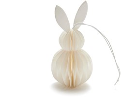 Actie Paashaas Konijntje Honeycomb hanger 6*12 cm Wit Paper rabbit hanger