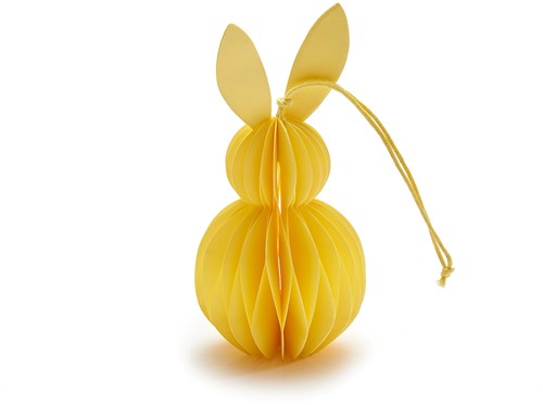 Actie Paashaas Konijntje Honeycomb hanger 6*12 cm Geel Paper rabbit hanger