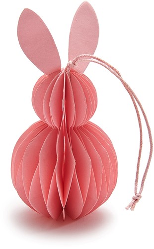 Actie Paashaas Konijntje Honeycomb hanger 6*12 cm Roze Paper rabbit hanger