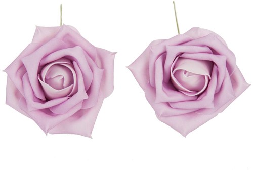 foam rose +/-12cm. 8 pc zak Lichtroze/Pink - Lightpink/Lilac Grote bloem