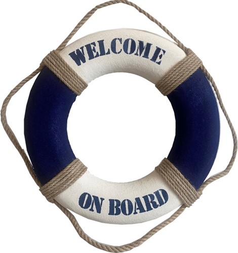 Reddingsboei Welcome on board Blauw/wit 50cm Onze grootste boei