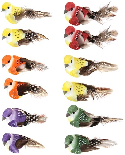 12 Vogeltjes verschillende kleuren ds12 met clip mooie vogeltjes op clip