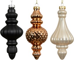 Glazen Ornament Zwart Opaal Brons 15 cm Set van 3