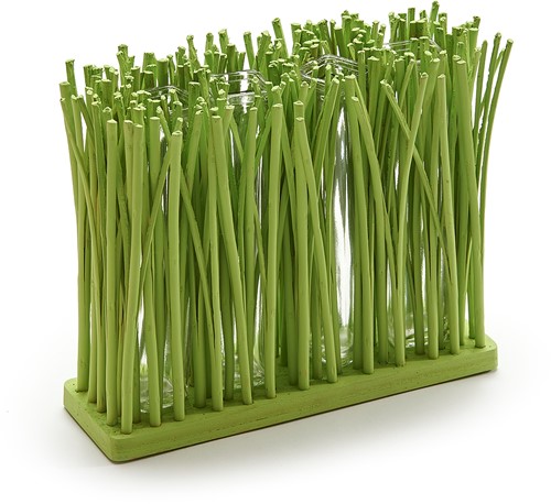 Takkenframe met 4 vaasjes Bloemenhouder 'Grass' matcha groen 4 glazen 23,5x7,5x20cm