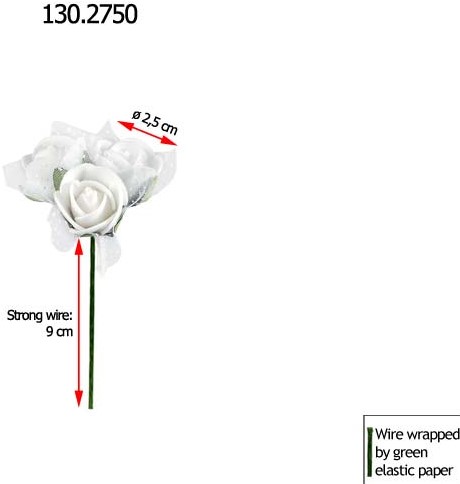 Actie Mini foamrose met tule Wit BULK pak 96*3 roosjes is 288 st Minifoamrose met tule Wit