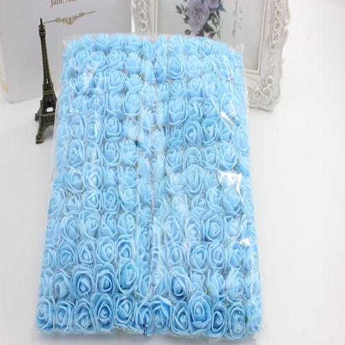 Actie Mini foamrose met tule SKYBLUE Blauw BULK pak 144 st 2 cm.