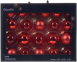 Kerstballen Glas Kerstrood 7 cm Set van 21