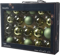 Kerstballen Glas Rozemarijngroen 7cm Set van 21