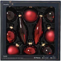 Kerstballen Glas Ossenbloed Mix Set van 10
