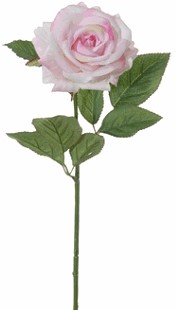 Roos Groot ZIJDE / Tak 60cm. Wit- Lichtroze Grote roos