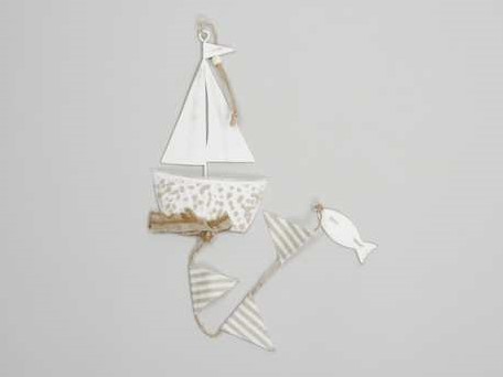 Zeilboot Zeilschip Wit metaal Hanger 11x19. 5cm. Zeilboot