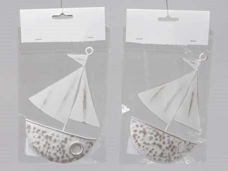 Zeilboot Zeilschip Wit metaal Hanger 11x22cm. 1 STUK Zeilboot