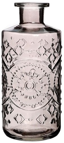 Gekleurd glazen fles Berlin Soft Grey / stuk Grotere fles ook voor olielamp bottle Ø9cm  h. 21 cm