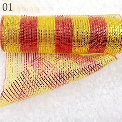 Decomesh Deco mesh Metalic voor kransen en inpakken Rood/geel brede streep Decomesh