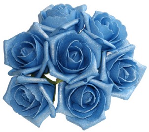 foam roos Emilia antique blauw/ice doos 42 Parelmoer bloemen