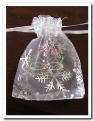 Giftbag organza White/Silver Snowflake +/- 7*9 PAK50 Giftbag organza White/Sil