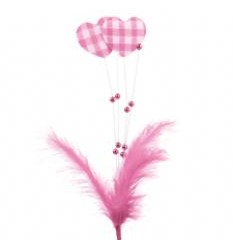 Hart+ veer + parels rose op 50cm. stok Hart+ veer + parels rose