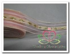 Lint Organza Rose met gouddraad / m Lint Organza Ro