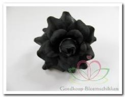 Rose head zwart zijde +/- 4 cm./stuk Rose head zwart zijde +/