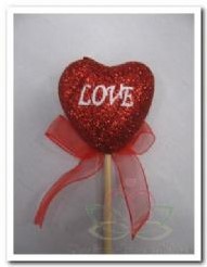 Actie Hart bijsteker rood glitter+Love+strik / st Hart bijsteker