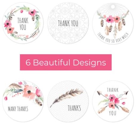 500 Stickers Labels Rol Thanks thank you 6 designs rol sluit etiketten