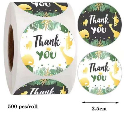 500 Stickers Labels Rol Thank you Multy rol etiketten met botanicalstyle