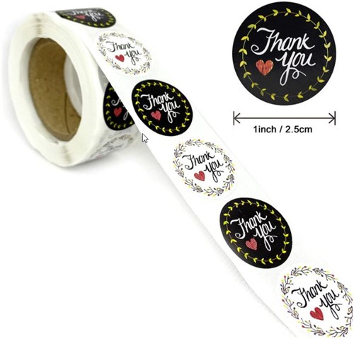 500 Stickers Labels Rol Thank you Black and red rol sluit etiketten