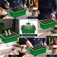 Set van 5 Seed Starter box MET kweeklamp EN DIGITAL CONTROL 5 lampen 12/60 cellen Vensterbankkasjes met verstelbare ventilatie en zaaihulpjes-3