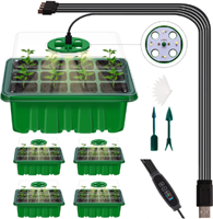 Set van 5 Seed Starter box MET kweeklamp EN DIGITAL CONTROL 5 lampen 12/60 cellen Vensterbankkasjes met verstelbare ventilatie en zaaihulpjes