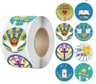 500 Stickers Labels Pasen He is Risen 2.5 cm rond  Hij is opgestaan