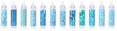 Glitters en steentjes voor oa Epoxy set van 12 buisjes BLAUW figuurtjes voor Epoxy Resin, Nagels, Decoratie, Makeup,Schilderen