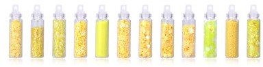 Glitters en steentjes voor oa Epoxy set van 12 buisjes GEEL figuurtjes voor Epoxy Resin, Nagels, Decoratie, Makeup,Schilderen
