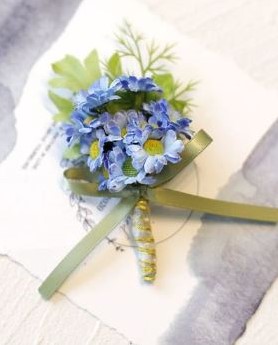 Luxe Corsage, corsage Vergeet me nietjes Schitterende kwaliteit Boutonnière op pinclip met speld