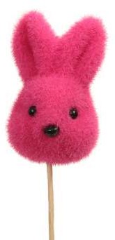 Bijsteker Konijn Haasje Kop 5* 7.5cm op stok 30cm Flocked Pink / 6 st schattig