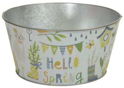 Actie Schaal rond Metal Flowerbowl round Hello Spring 18 cm diameter*9cm